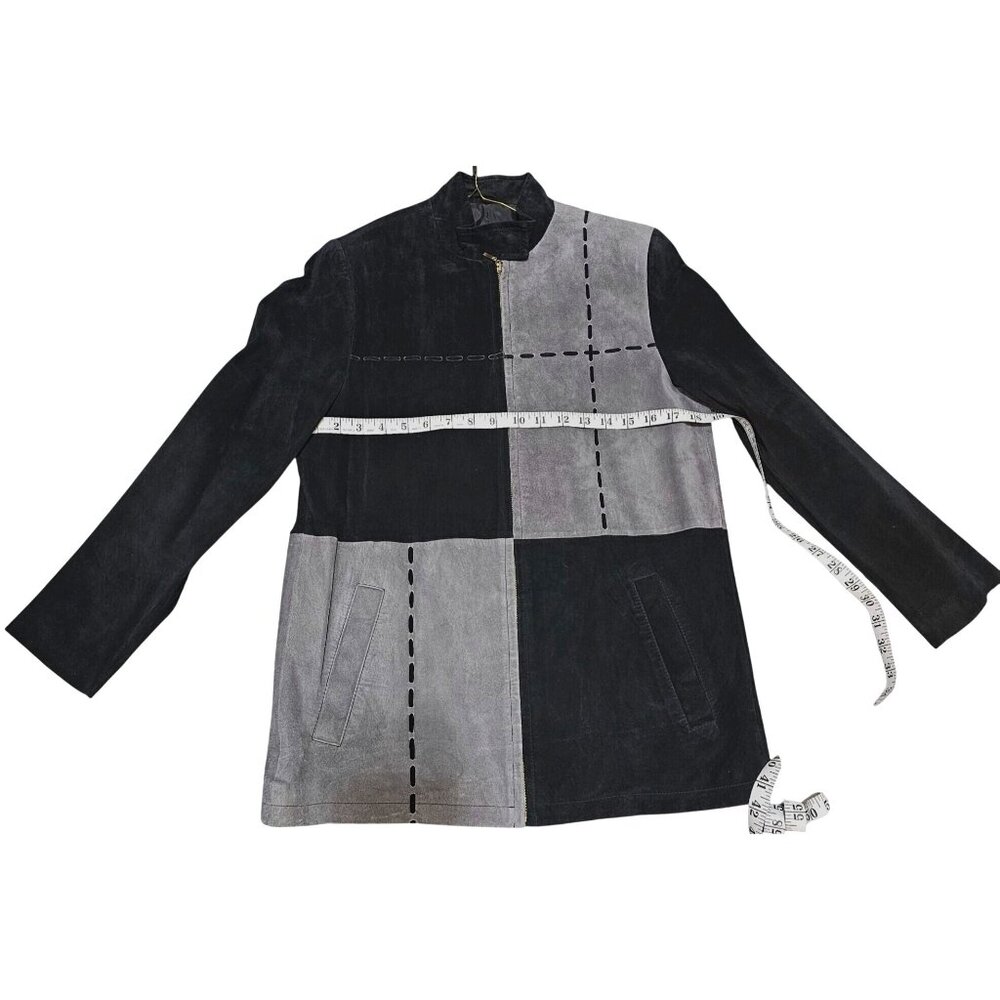 Terry Classics Luxury Black & Gray Patchwork Suede Jacket With Zip & Snap Closur - Picture 10 of 10